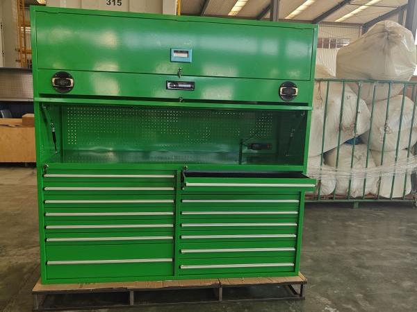 Green tool cabinet with speakers